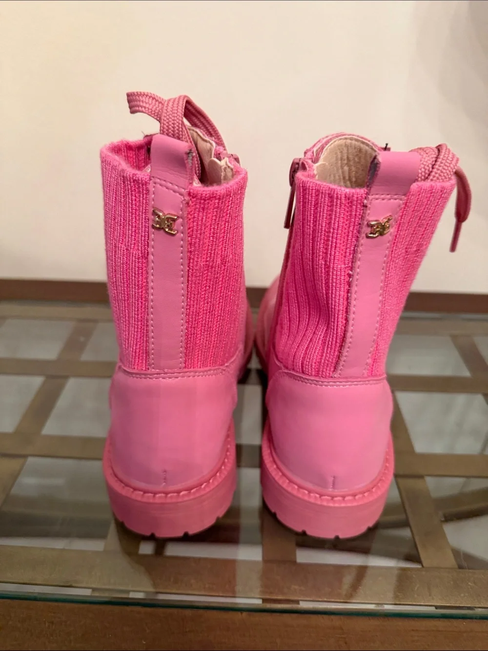 Sam Edelman Hot Pink Lace-Up Knit Combat Boots